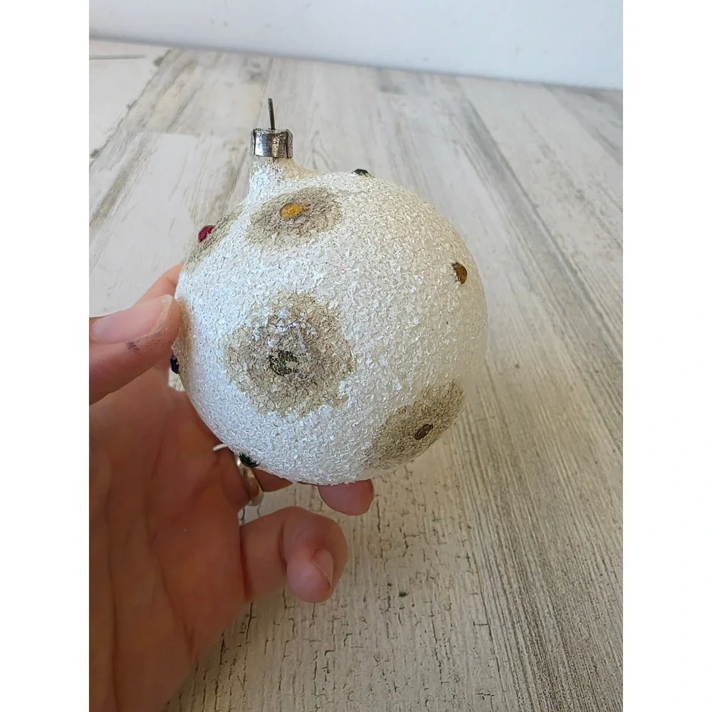 vintage West Germany gem Mica white Glass Mercury ornament